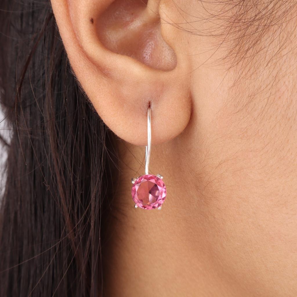 Pink Tourmaline Gemstone 925 Sterling Silver Jewelry Handcrafted Earrings 0.92" EE-174-6