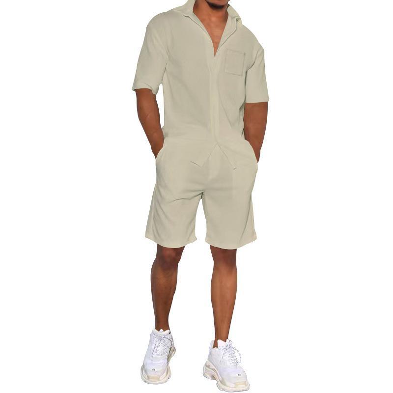 Summer Men's Short-sleeved Shorts Suit Linen Thin Section Lapel Loose Solid Colour Men's Two-piece Suit