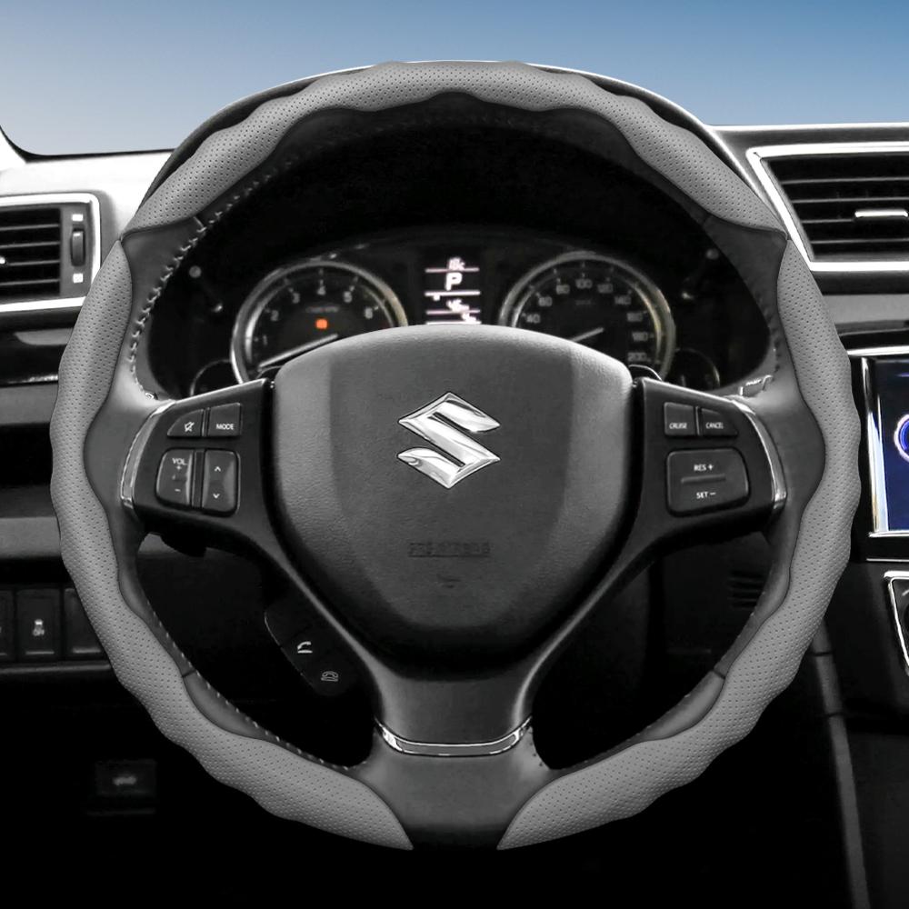 bpzsw1 Suitable for Suzuki Steering Wheel Covers with a Wavy Sports Design, Breathable Leather, Segmented Anti-Slip, for Models