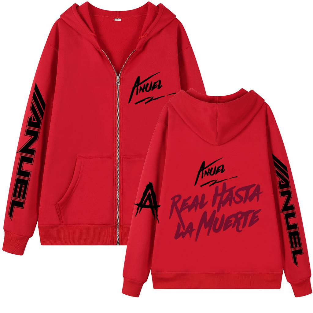 2023Anuel AA новая толстовка с капюшоном на молнии с принтом куртка REAL HASTA LA Muerte повседневная спортивная одежда унисекс и женский пуловер в стиле аниме