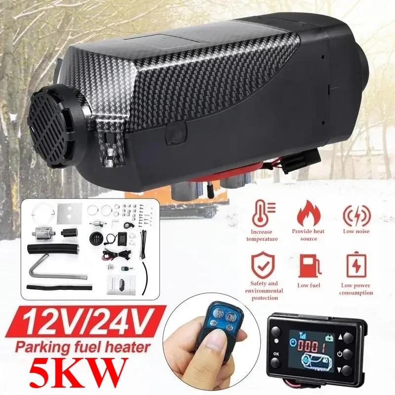 5KW Universal Diesel Heater 12V 24V Parking Air Heater LCD Remote Control For Car Truck Van RV Boat Bus Engine Cabin Warmer