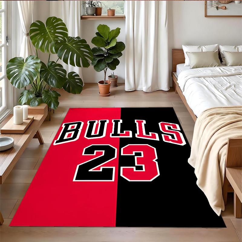Anti‑Slip Crystal Velvet Floor Rug, Chicago Bulls Design Carpet for Indoor Living Bedroom Home Decoration