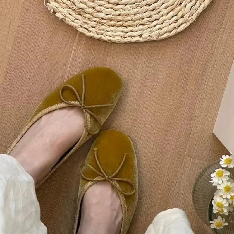 Дизайнерские женские бархатные туфли-лодочки без застежек, модные, элегантные, с бантом-бабочкой, весна-осень, женские, удобные, с мягкой подошвой, туфли Мэри Джейн