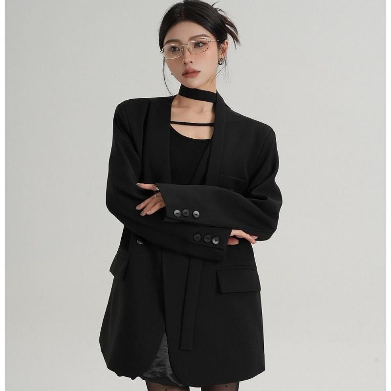 Trendy Oversized V-Neck Suit Coat for Women, Loose Fit Lazy Style V-Neck Suit Outerwear