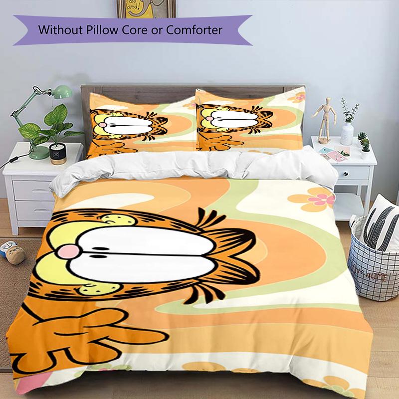 3pcs Duvet Cover Set (1*Duvet Cover + 2*Pillowcase, Without Core), Garfield Print Bedding Set, Bedroom Decor, All‑Season, Birthday Gift