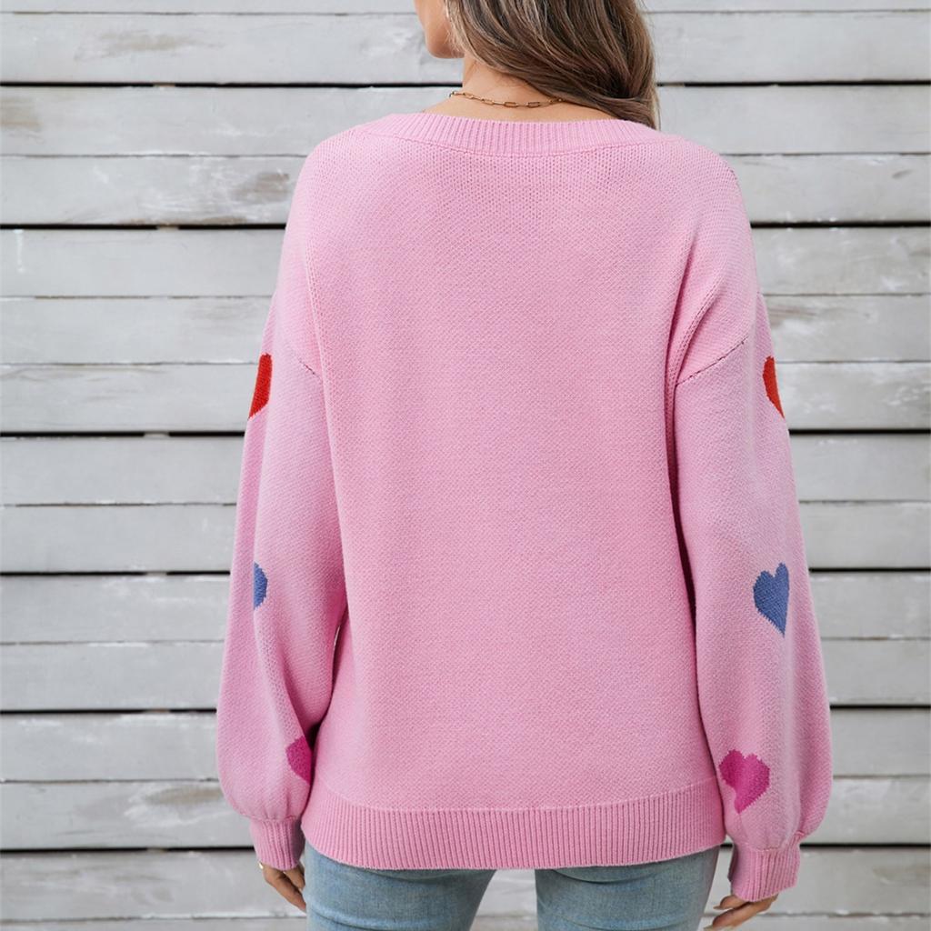 Женский свободный повседневный модный свитер с круглым вырезом и сердечком, вязаный свитер-рубашка