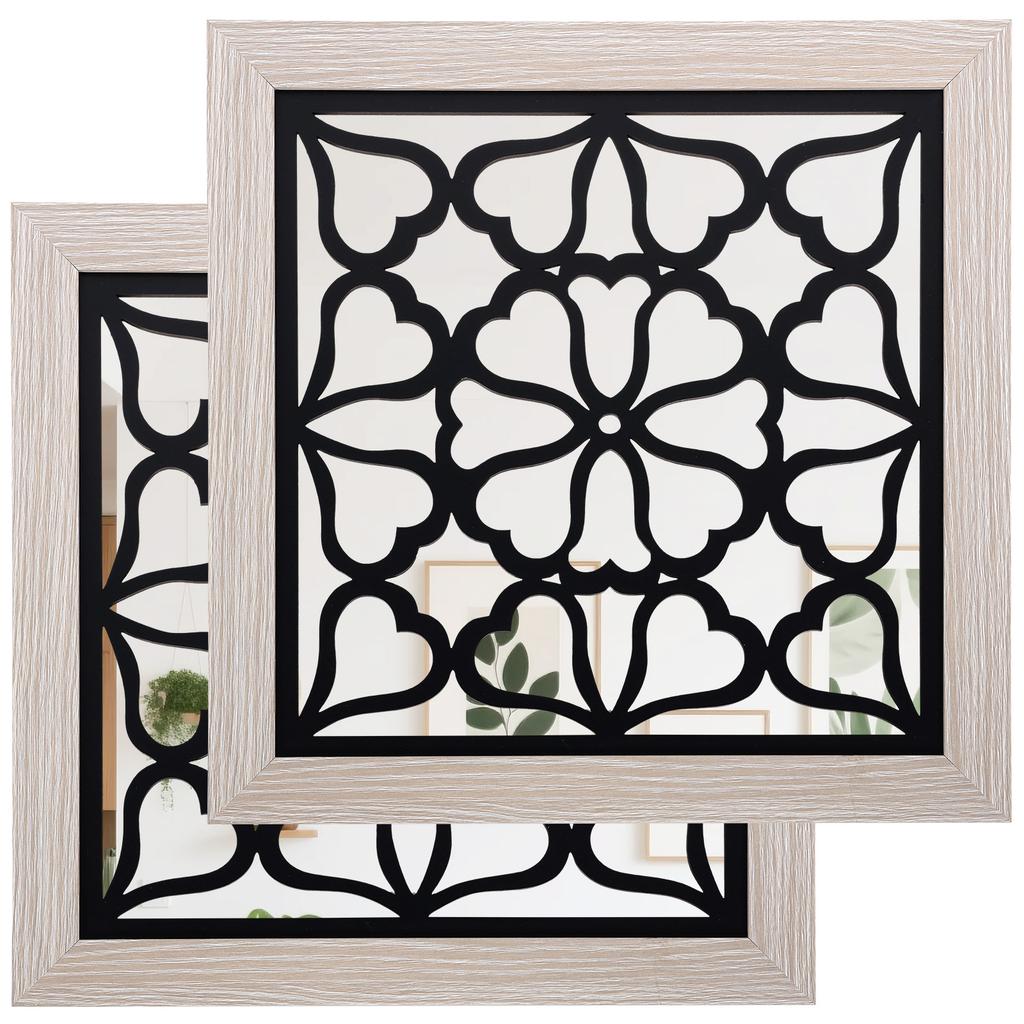 2 Pcs Boho Wall Mirror Decor Shatterproof Vintage Style Decorative Mirror Wall-mounted Mirrors for Living Room Home Decoration