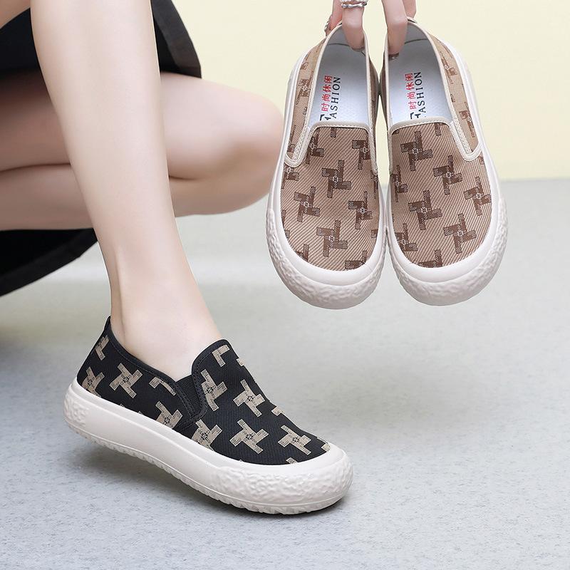 Women's Casual Platform Canvas Sneakers Anti Slip Breathable Chunky Walking Shoes Round Toe Loafers Lightweight Low-Top Dress Canvas Shoes for Women