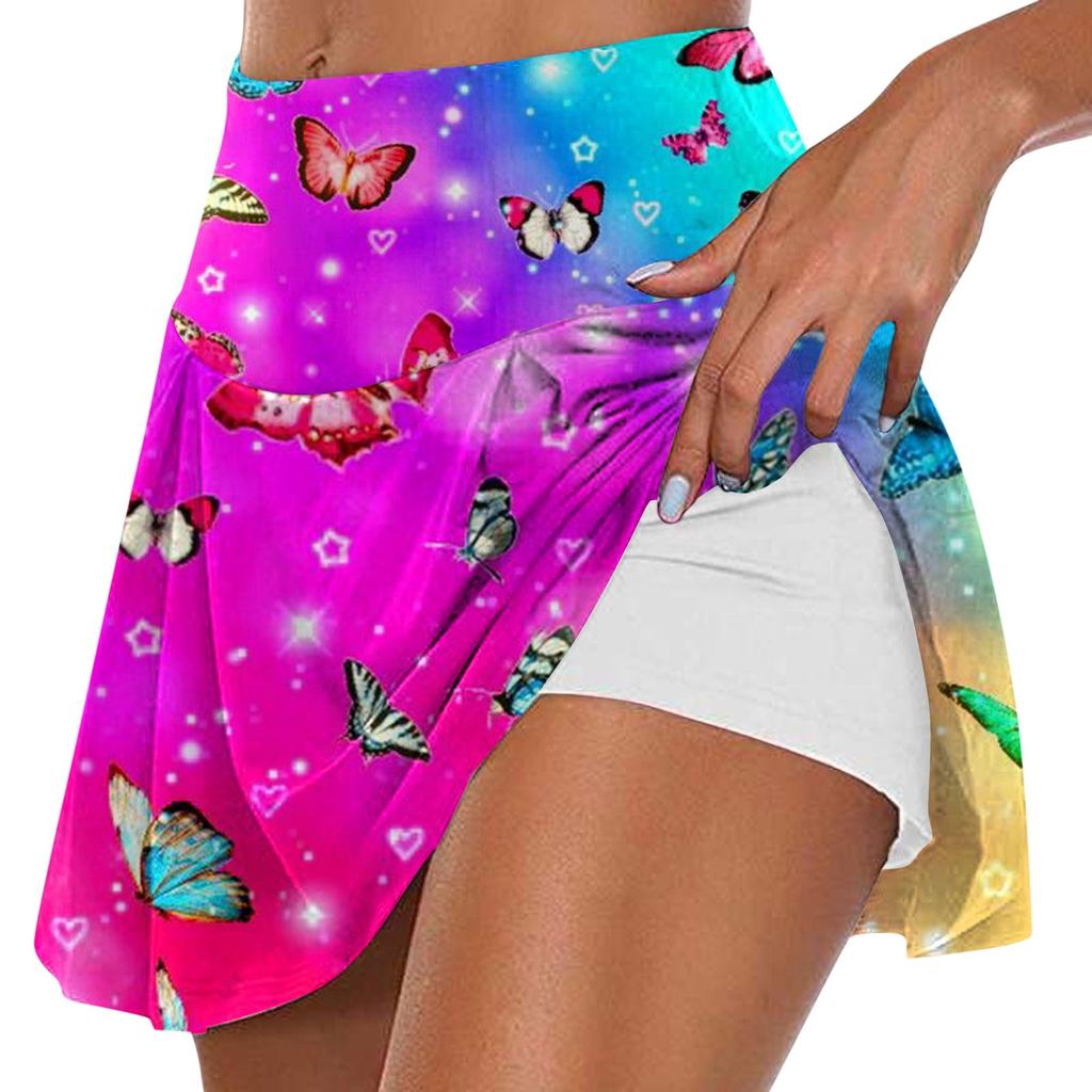 Женская мода с принтом, повседневная спортивная фитнес-беговая йога, теннисная юбка, плиссированная короткая юбка, шорты, полуюбка