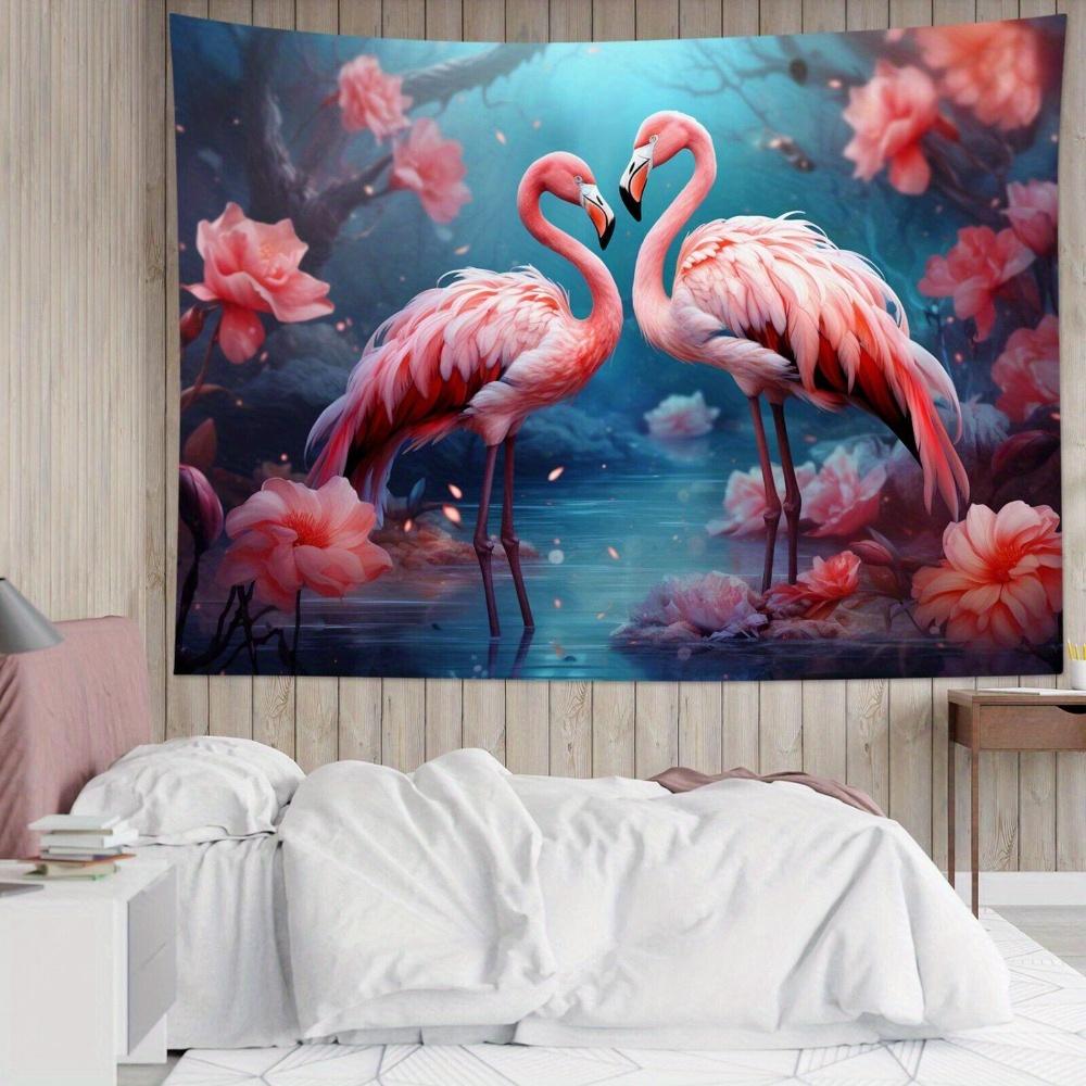 Horizontal Peach Skin Velvet Tapestry In House Decoration 2D Flat Tapestry Room Decor Romantic Pink Flamingo Floral
