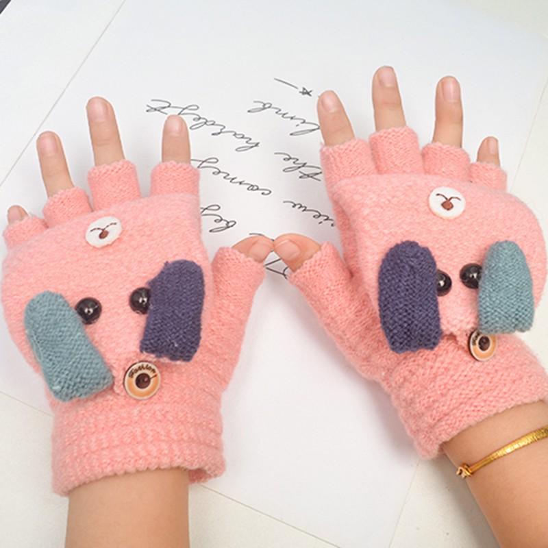 Зимние теплые мультяшные перчатки без пальцев для детей