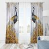 2pcs- Golden Elegant Peacock Polyester Curtains, Bathroom, Bedroom, Living Room, and Family Room Decorative Curtains