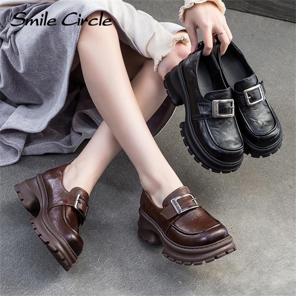 Женские мокасины из натуральной кожи с круглым носком и толстой подошвой, модные повседневные туфли на плоской подошве