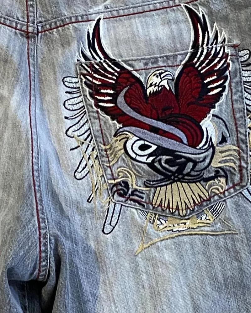 Y2K American Skull Красивые модные вышитые свободные джинсовые шорты мужские летние 2024 новые уличные модные готические ретро баскетбольные шорты