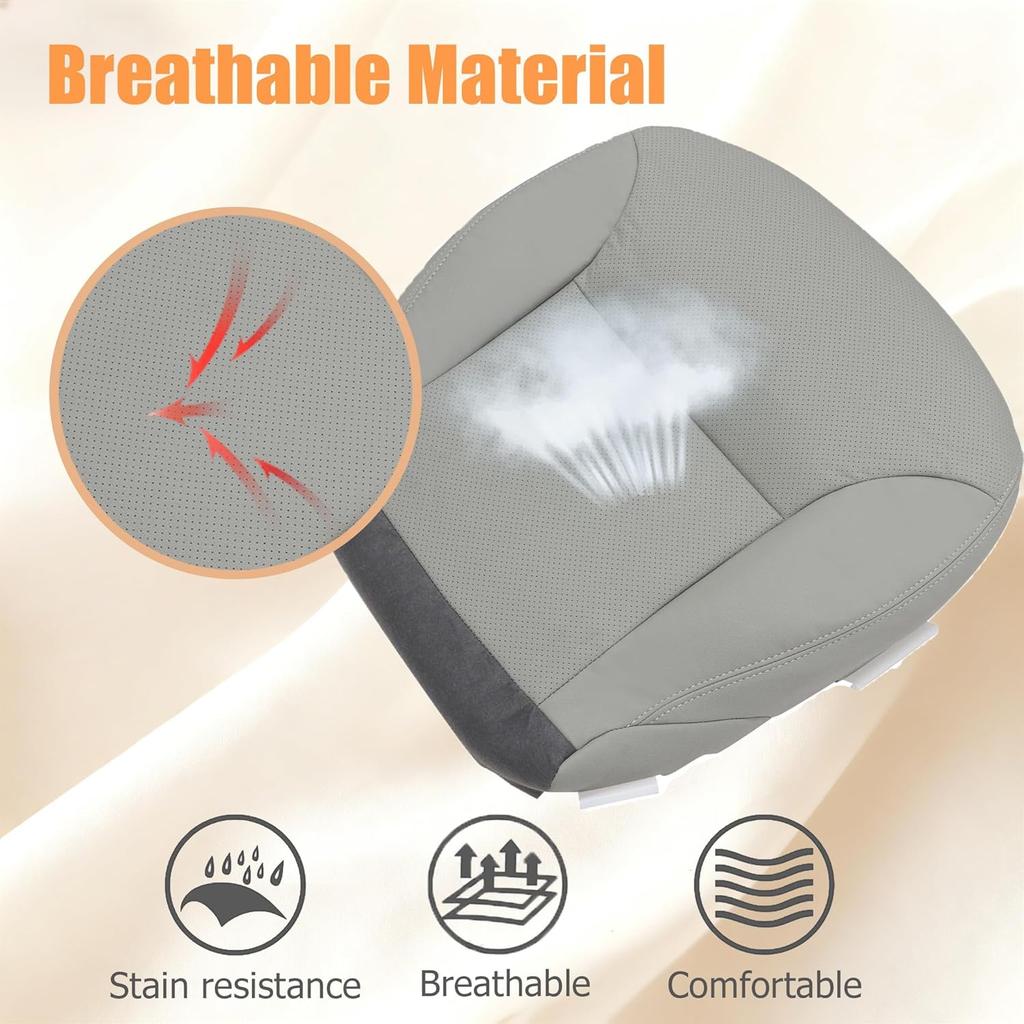 Front Driver Bottom Perforated Replacement Microfiber Leather Seat Cover Gray Compatible with Lexus ES300 ES330 2002 2003 2004 2005 2006