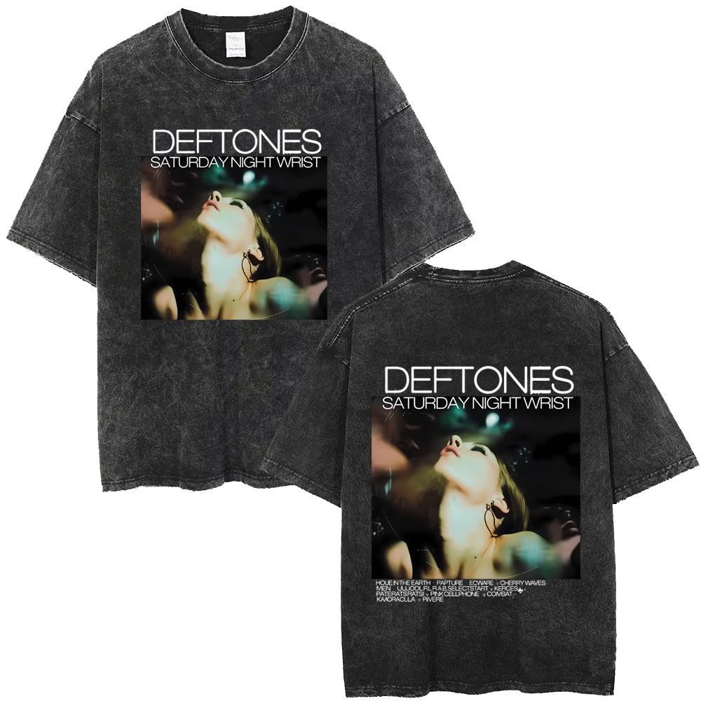 Стирка Винтаж Deftones Around The Fur Субботний Вечер Графика На Рукаве Футболка Мужская Женская Мода Рок Оверсайз Футболки Уличная Мода