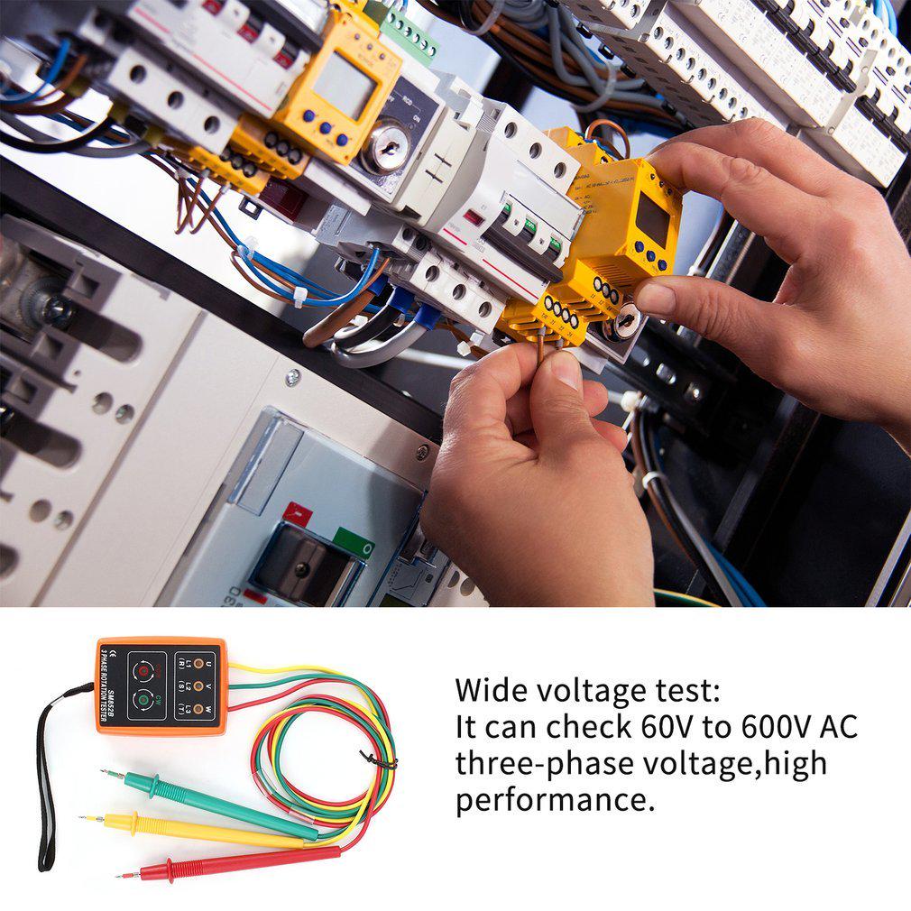 Sm852b 3-phase Rotation Tester Digital Phase Indicator Detector Led Buzzer Phase Sequence Meter 60vxefxbdx9e600v Ac