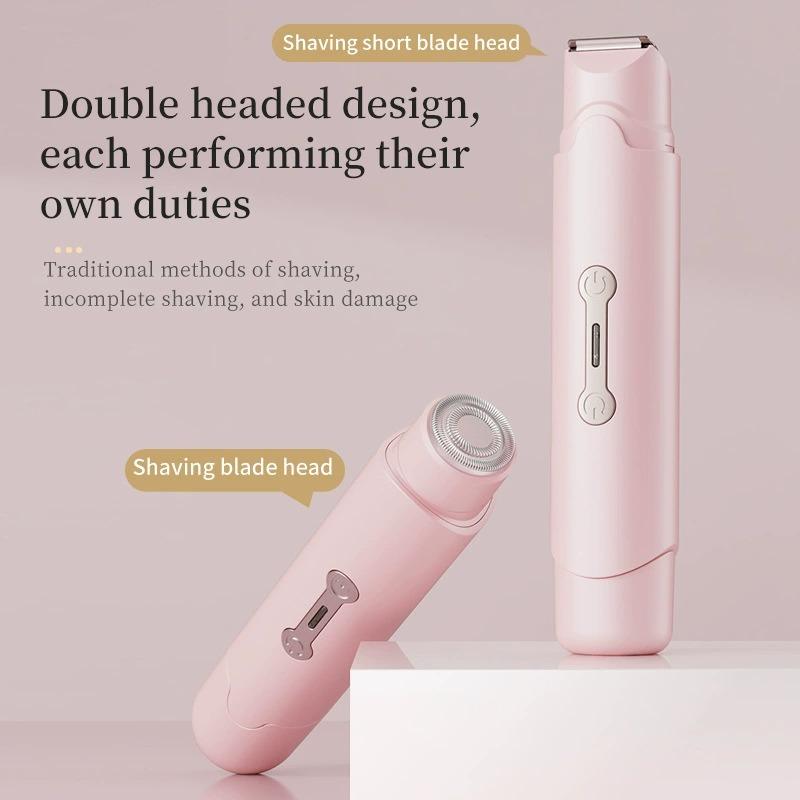 Depiladora eléctrica de doble cabezal para mujer, afeitadora corporal portátil para zonas íntimas