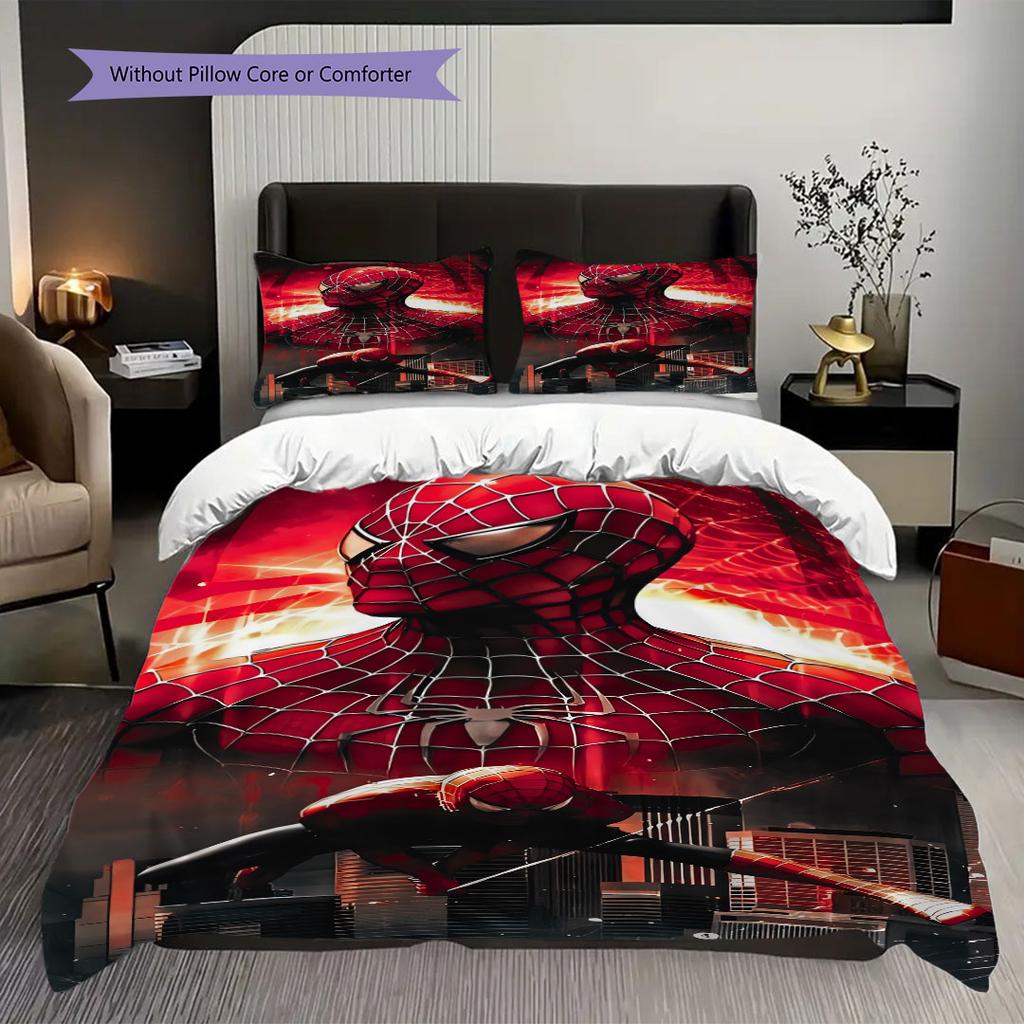 Super soft three-piece bedding set with a cool Spider-Man pattern (1*Duvet Cover + 2*Pillowcase, Without Core)