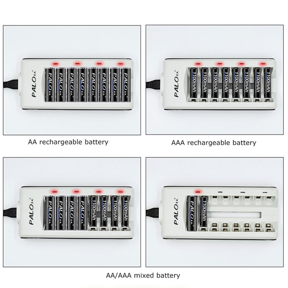 Зарядное устройство для аккумуляторов AA, AAA, 8 слотов, светодиодный дисплей, интеллектуальная зарядка + 16 шт., Nimh-аккумуляторы AAA, 1100 мАч, 1,2 В