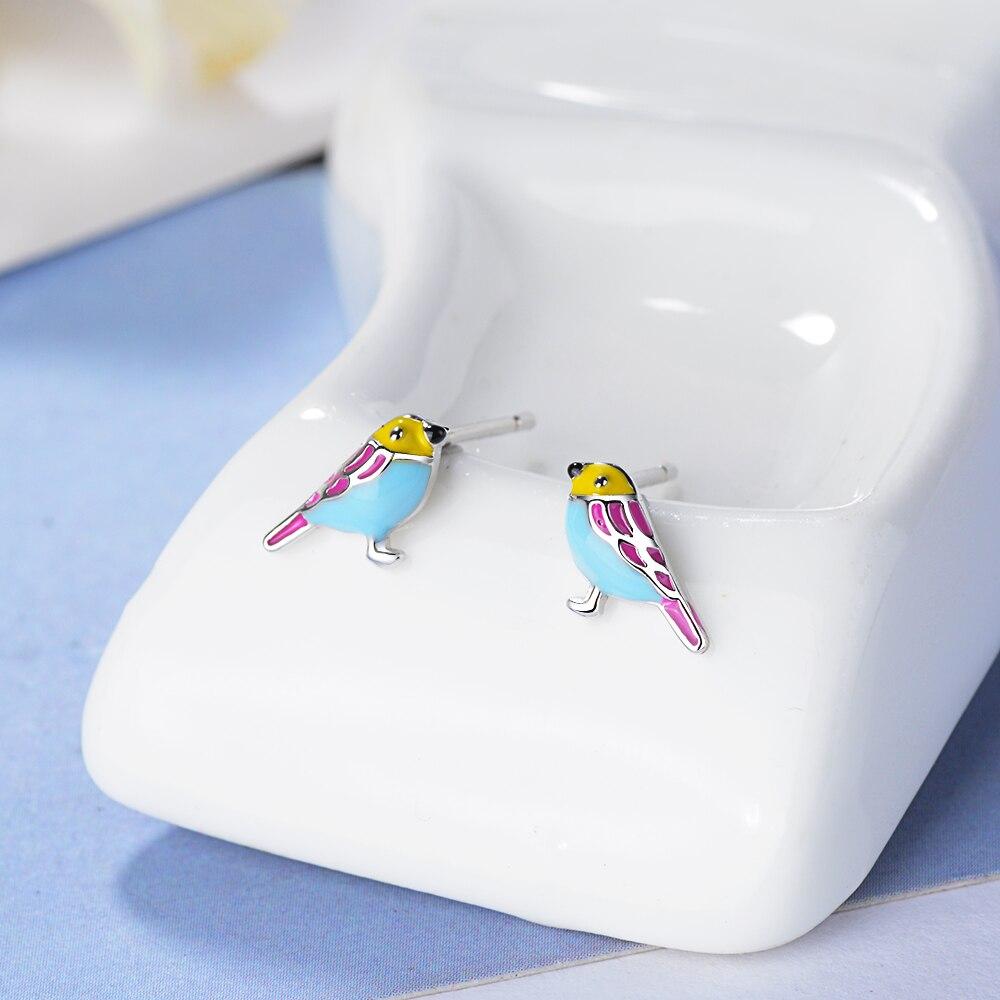 925 Sterling Silver Cute Little Glazed Bird Stud Earrings For Women Girl Gift Jewelry Wholesale S-E723