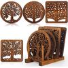 5 шт. Деревянные подставки под горячее «Древо жизни» с подставкой для хранения, подставки под горячие блюда, кастрюли и сковороды, термостойкий набор ковриков, подставки для чайников для кухни