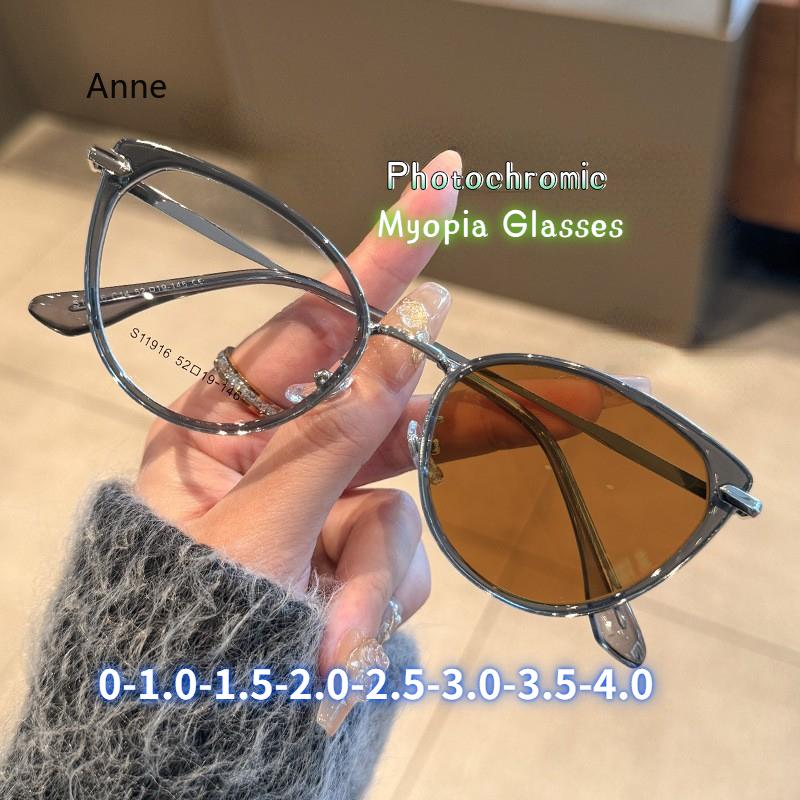 Intelligent Photochromic Anti-Uv Sunglasses For Women Men Luxury Cat Eye Frame Finished Prescription Minus Glasses Diopter 0-1.5
