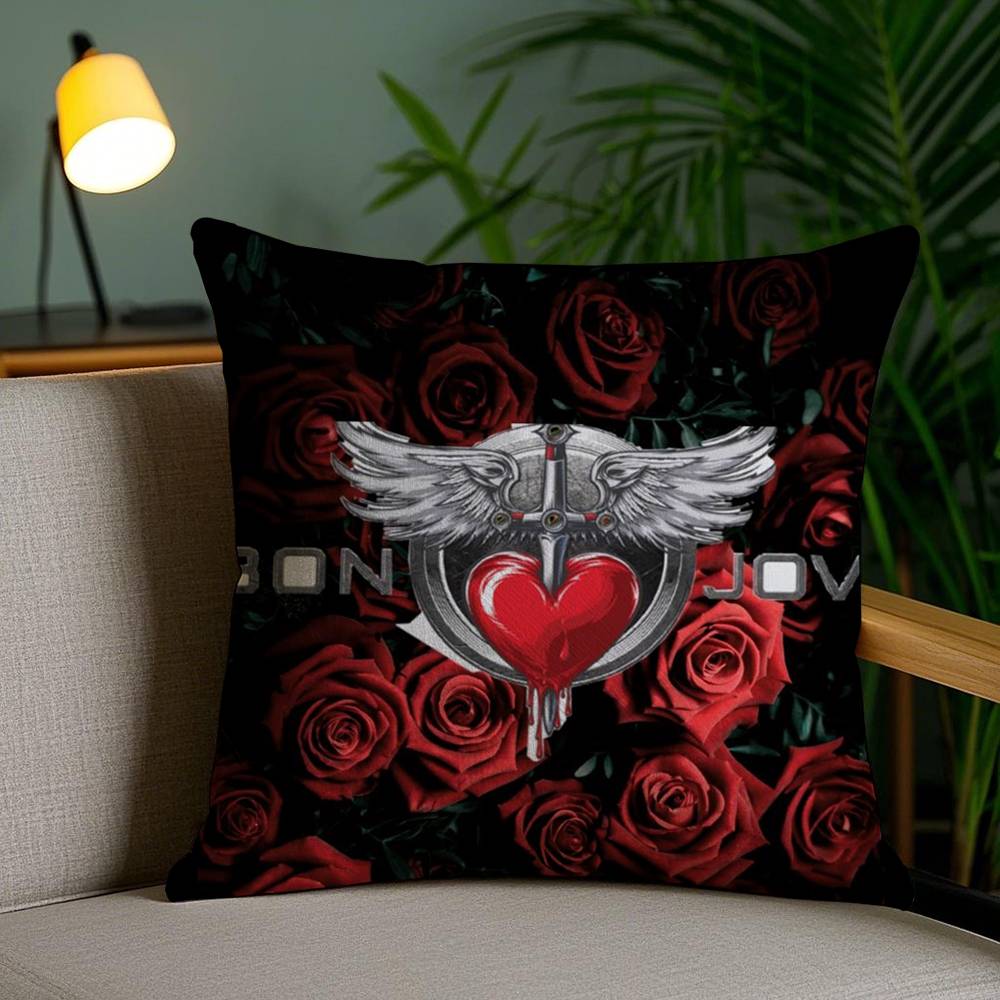 B-Bon J-Jovi Band Pillow Case Sofa Short Plush Double-sided HD Printing Room Home Office Gift Cushion Cover