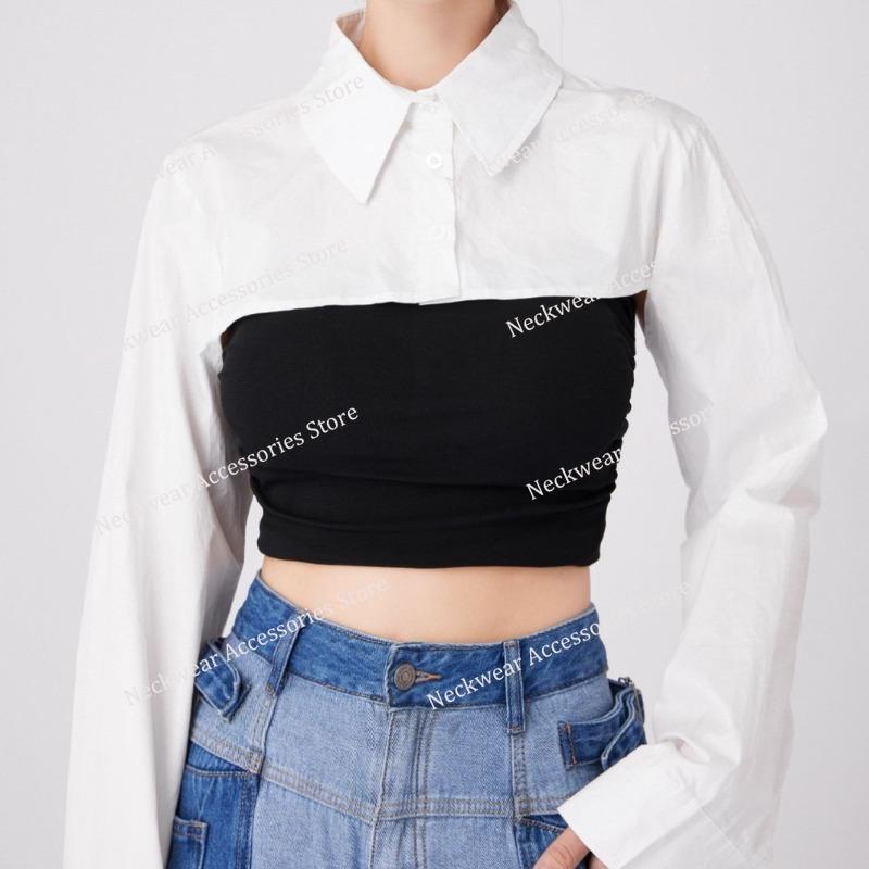 Cotton Long Sleeved Fake Collar Small Cape for Womens Shirt Detachable Collar Blouse Style False Collar for Summer
