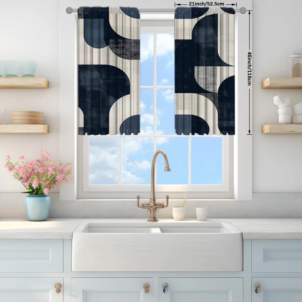 2 шт. Сине-белая штора с художественным принтом для домашнего декора - Кулиска для штанги, оконное оформление для спальни, офиса, кухни, гостиной