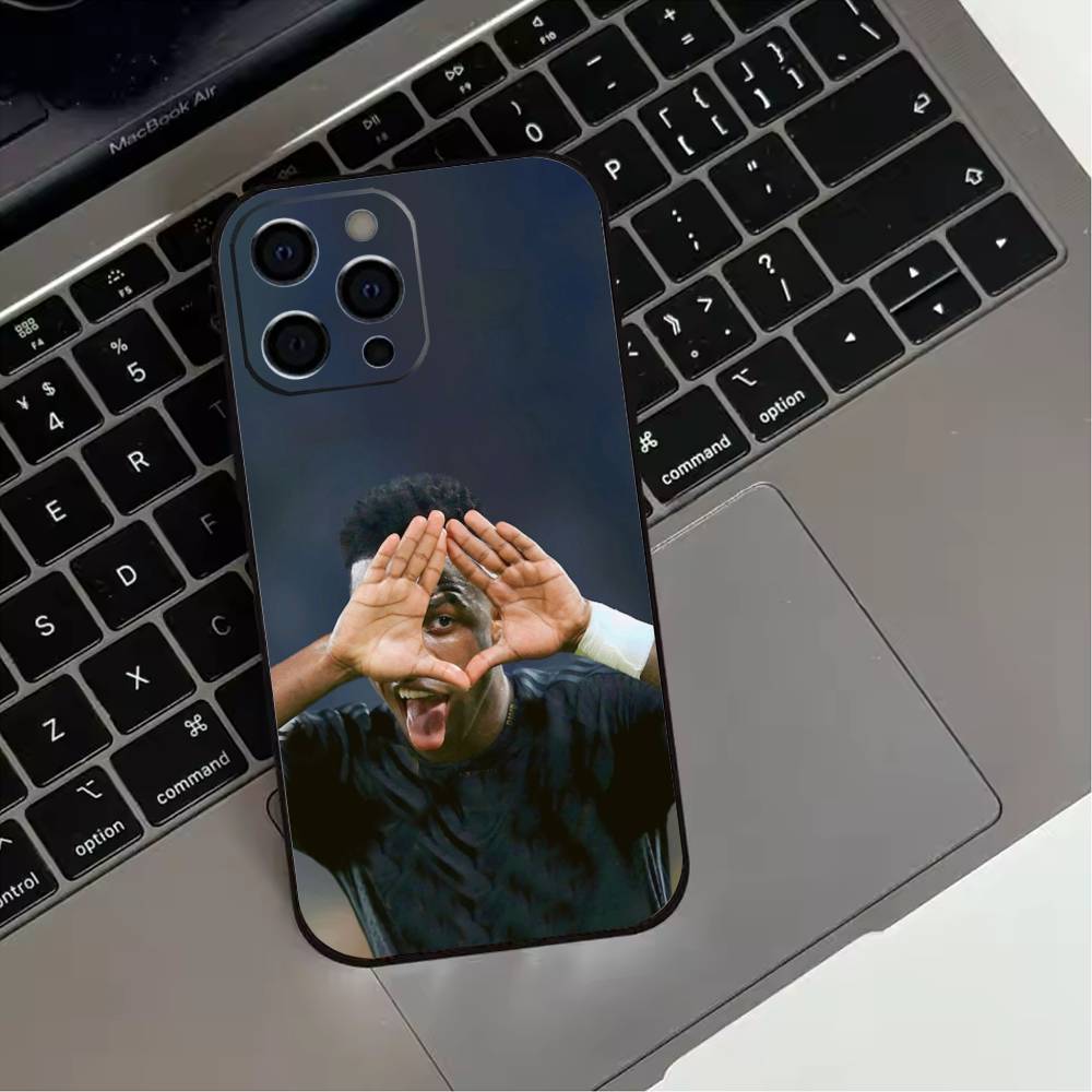Football Player V-VINI J-JR Phone Case For iPhone 17,16,15,14,13,12,11 Plus,Pro Max,XS,Soft Silicone Black Cover