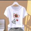 (Asian Size) Short Sleeve T-shirts T Clothing Casual Flower Watercolor Style Trend Fashion Print Female Casual Women's Top Graphic Tee