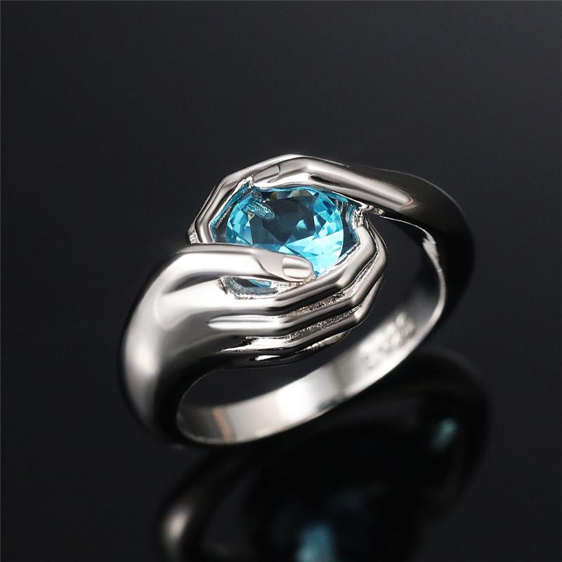 Новый индивидуальный дизайн женских колец с круглыми небесно-голубыми циркониями в стиле хип-хоп, крутые кольца, модные украшения для женщин