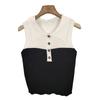 Корейский женский темпераментный контрастный цвет лацкан пуговицы без рукавов тонкий вязаный жилет