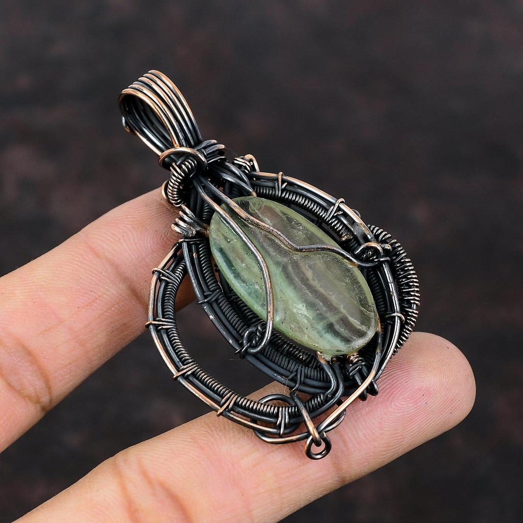 Multi Fluorite Pendant Copper Wire Wrapped Pendant Antique Copper Jewelry Handmade Boho Pendant Gemstone Jewelry For Gift Birthstone Jewelry