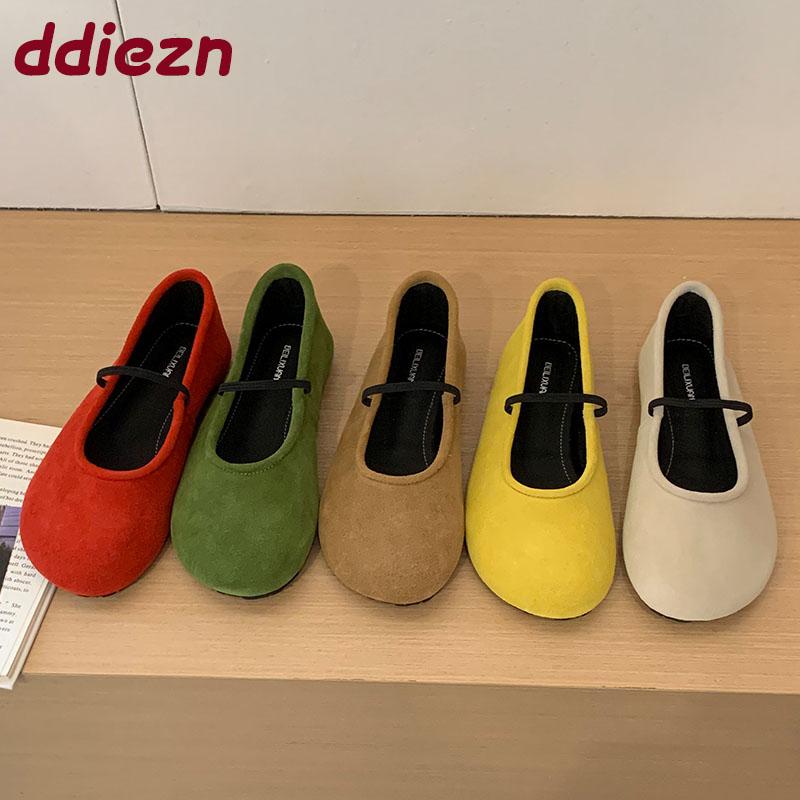 Fashion New Round Toe Fashion Flock Women Ballet Flats Dance Shoes Female Soft Footwear Shallow Ladies Flats Mary Janes Lolita Shoes