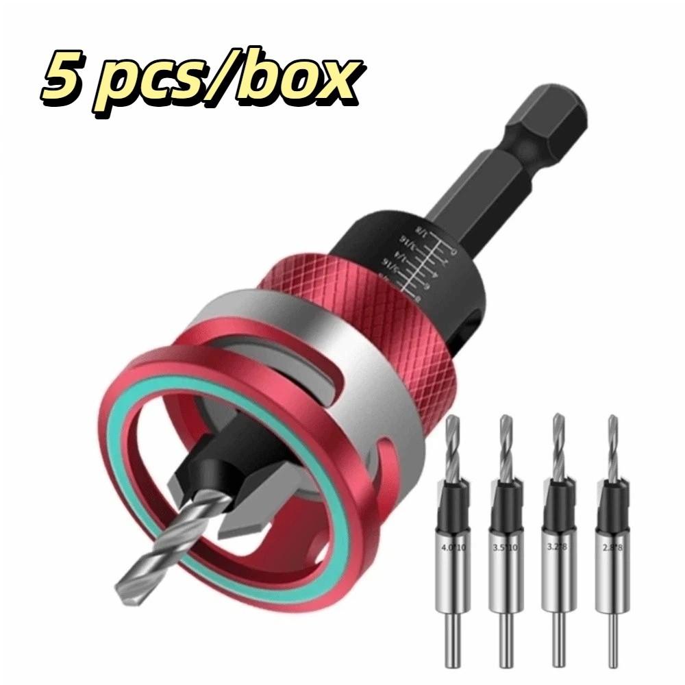 5pcs/box Adjustable Depth Countersink Drill Bit Zinc Zinc Alloy Drill Bit Concealed Screw Installation