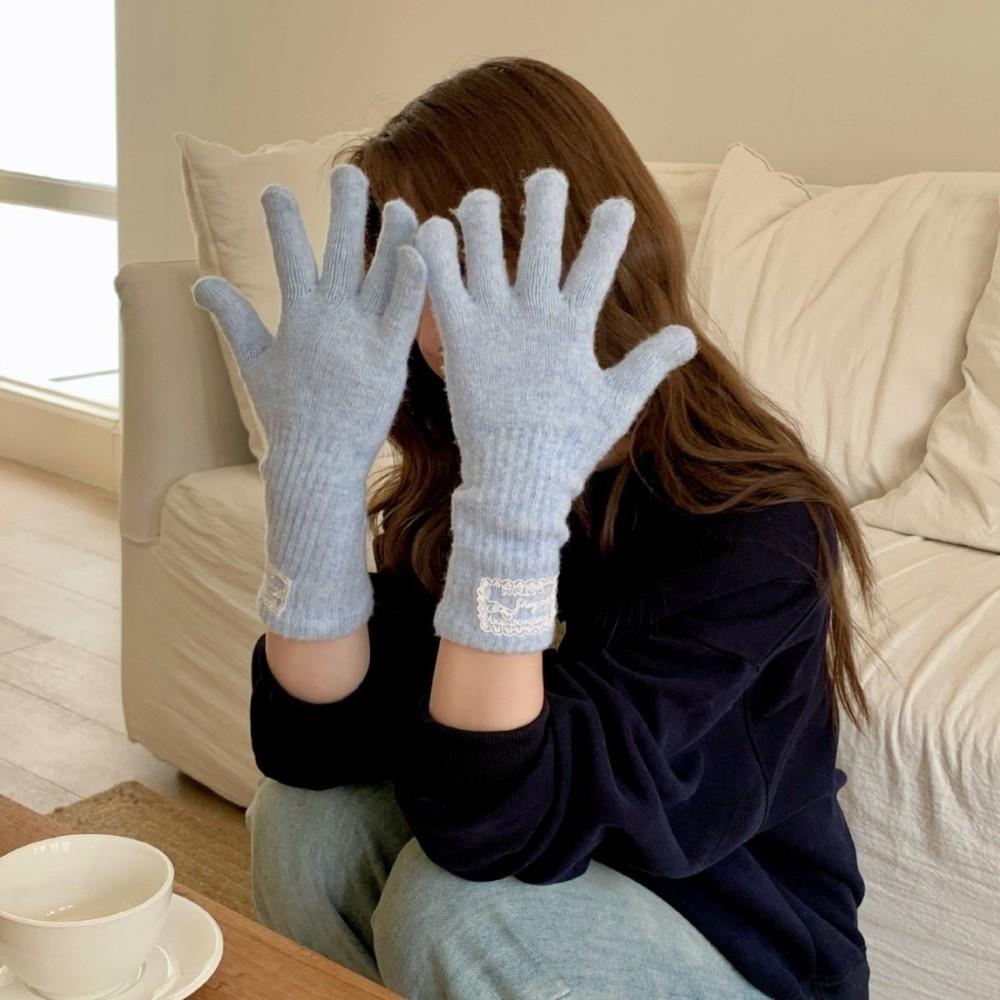 Thicken Winter Gloves Warm Five Finger Gloves Korean Style Touch Screen Gloves Women