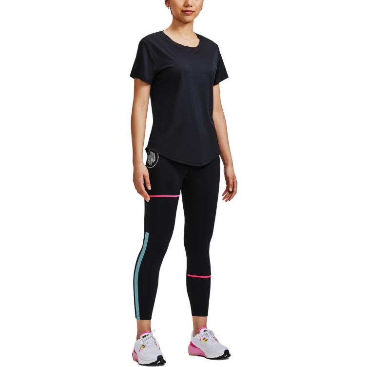 Under Armour Однотонная футболка с круглым вырезом и коротким рукавом с принтом, женские топы, черный цвет 1373399-001