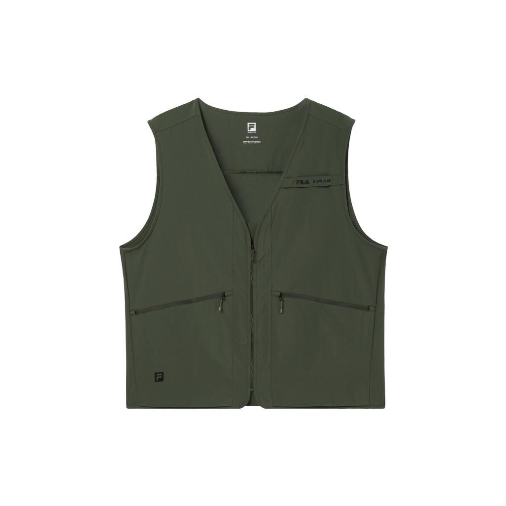 Fila Однотонный тканый жилет с V-образным вырезом Мужские жилеты Зеленый A11M327705F-DG