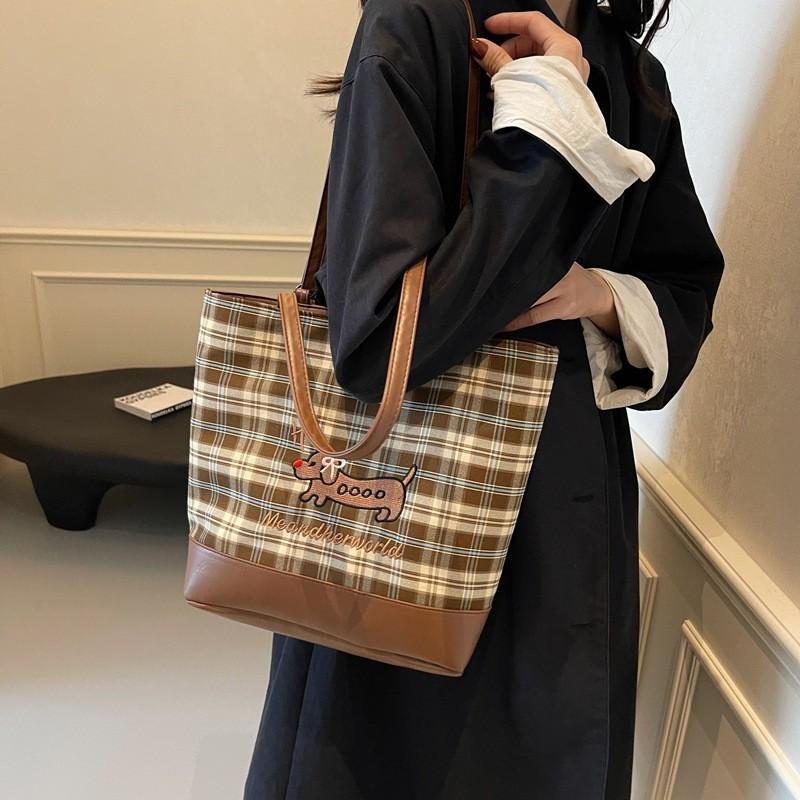 Модная клетчатая холщовая сумка под мышку для женщин, вместительная и шикарная для повседневных дел