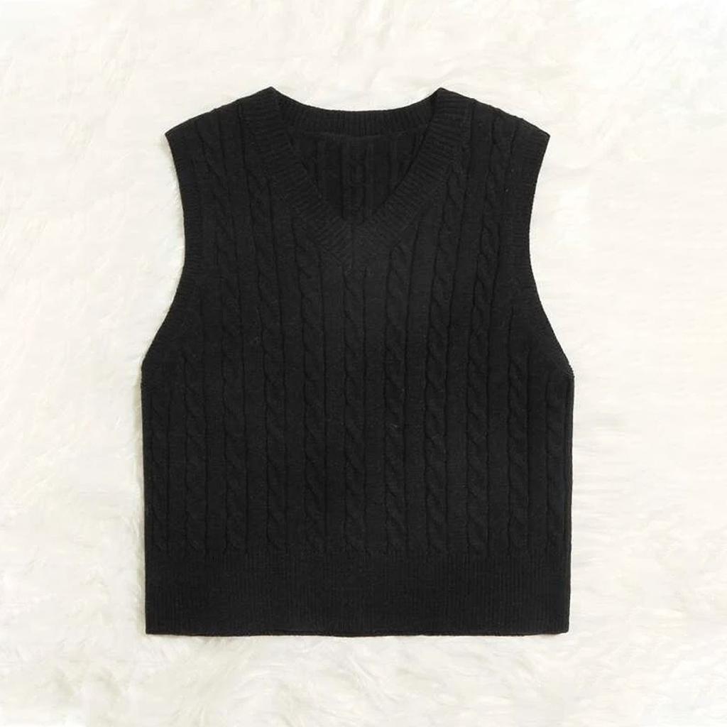 Women's Casual V-Neck Pullover Shirt Collision Color Sleeveless Sweater Vest