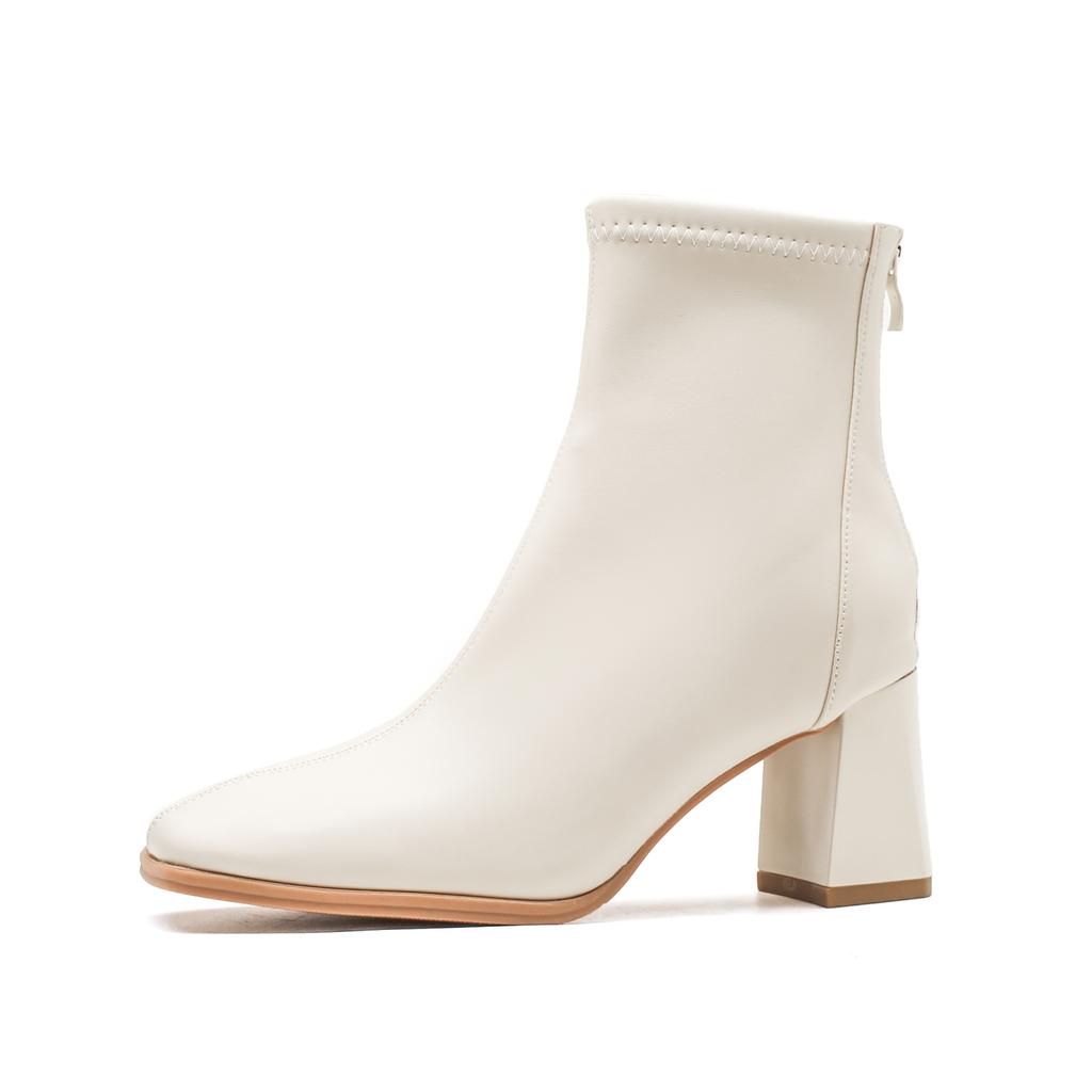 Skinny Boots Women's Head Black Martin Boots Autumn and Winter Short Boots Children's Velvet White Thick Heel High Heel Short Boots Women