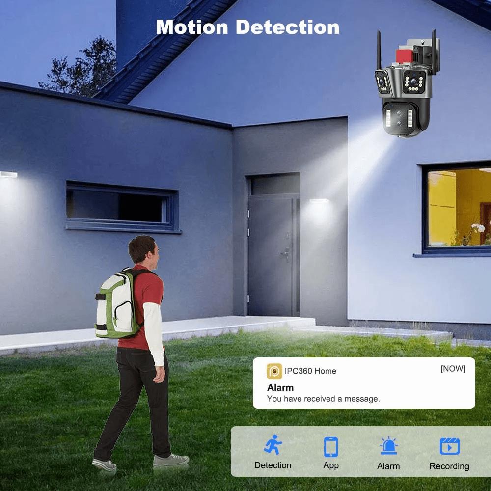 IPC360 Домашнее приложение 16MP 8K Камера безопасности 4 объектива 10-кратный зум 3 экрана Wi-Fi PTZ-камера Двустороннее аудио Автоматическое отслеживание цвета Ночное видение
