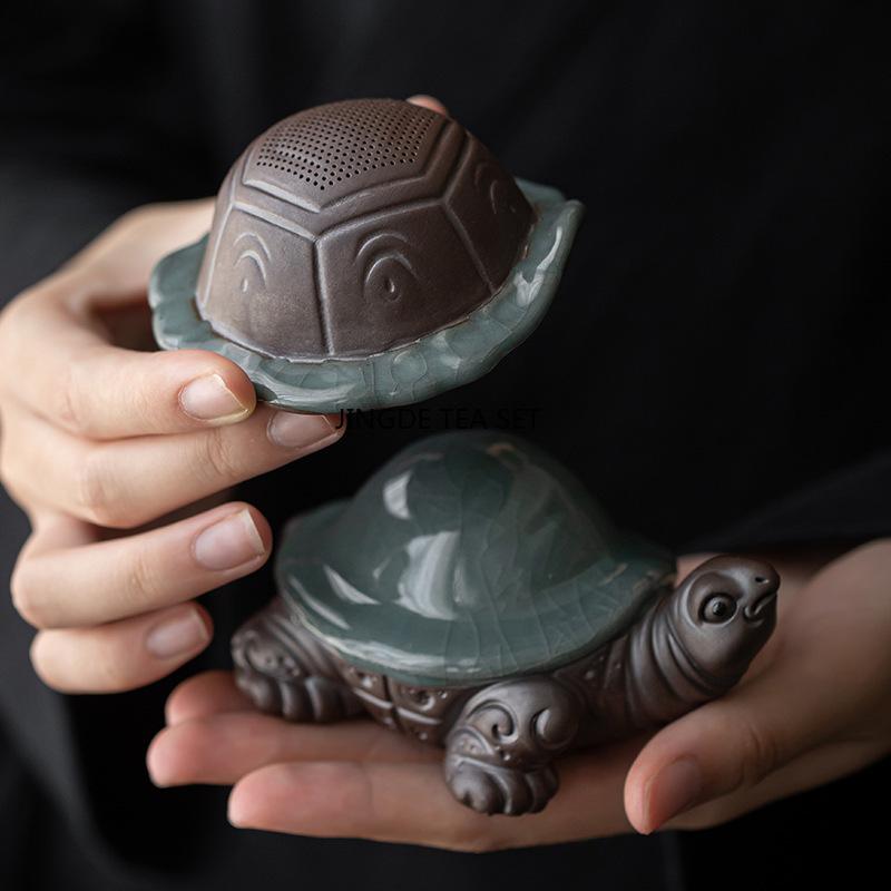 Ceramic Turtle Tea Set Filter Cute Animal Statues Home Decoration Kung Fu Tea Set Chinese