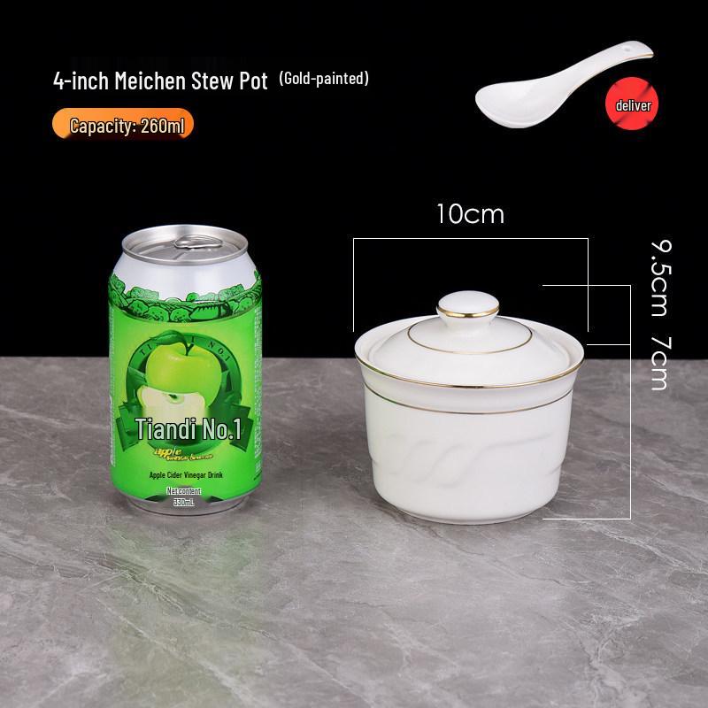 Белый керамический горшок для тушения с крышкой - Китайский суповой и пароварочный горшок в стиле Шасянь, с золотым ободком.