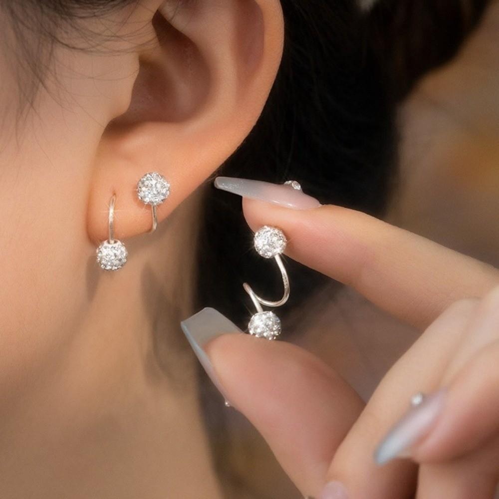 1 Pair Spiral Piercings Stud Earrings Double-ended Luxury Earrings Rhinestone Earrings Women