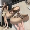 Spring Versatile Fashion Heightening Platform New Half Slippers Retro 2025 Mary Jane Single Shoes Women with Round Head