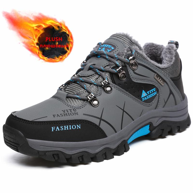 Зимние ботинки для мужчин, модные повседневные высококачественные кожаные кроссовки, нескользящие походные ботинки, водонепроницаемые зимние ботинки для активного отдыха, плюшевые теплые