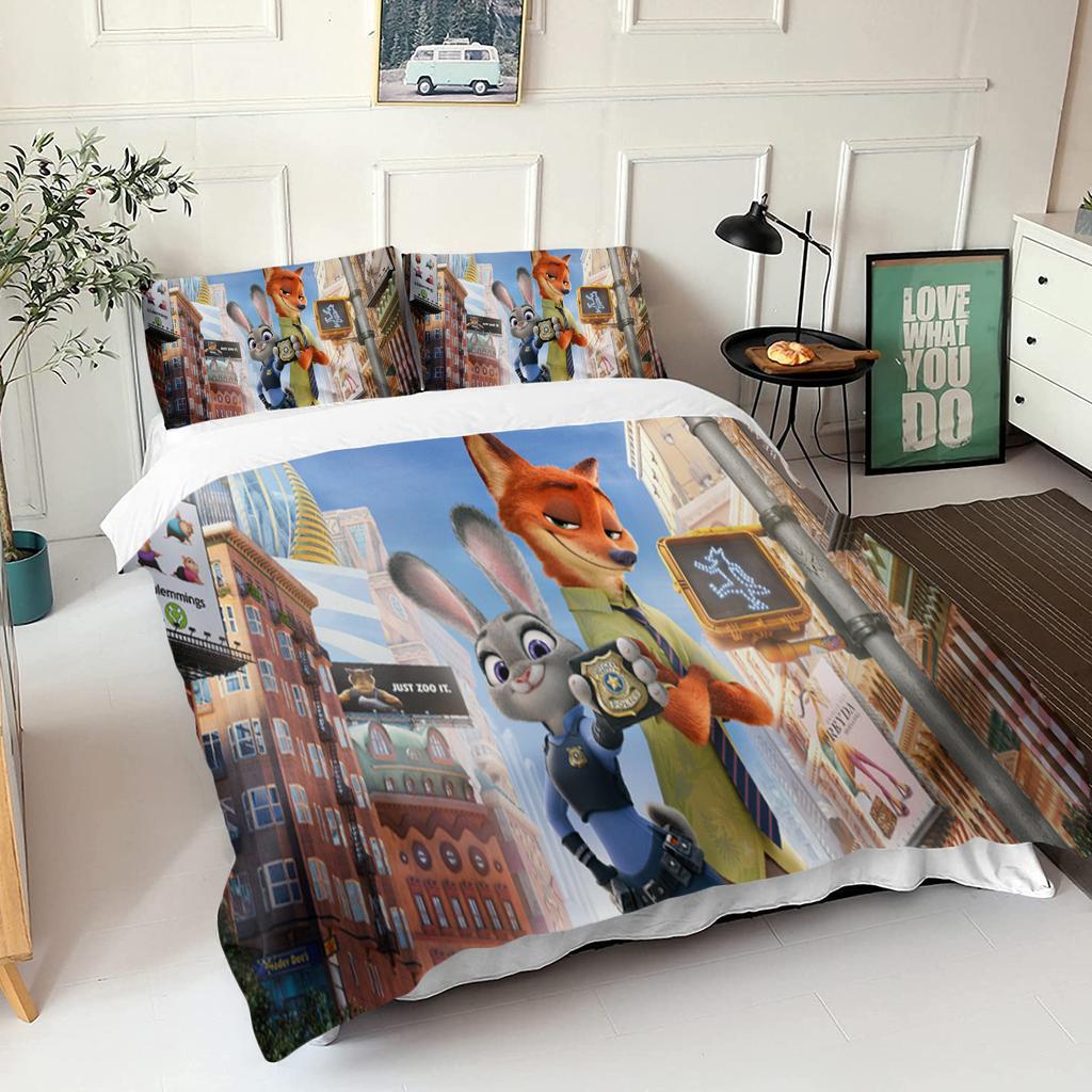 Зверополис Джуди Ник Комплект Пододеяльника Одеяло Постельное Белье 3D Детский Комплект Постельного Белья 3-Piece 1 Пододеяльник Размер King Size